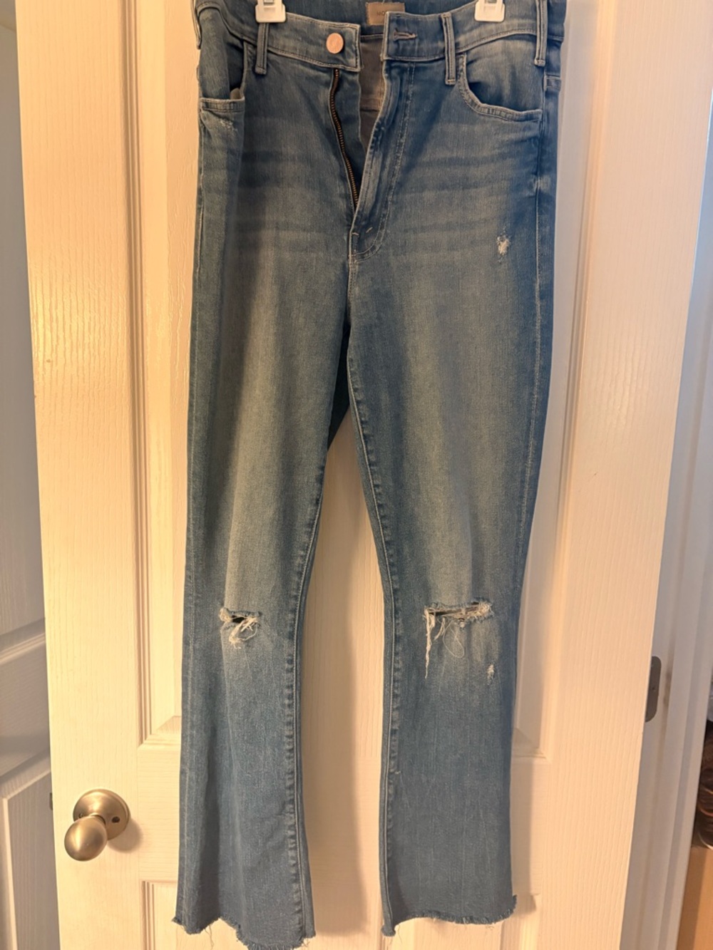 MOTHER Light Blue Distressed Flare Jeans